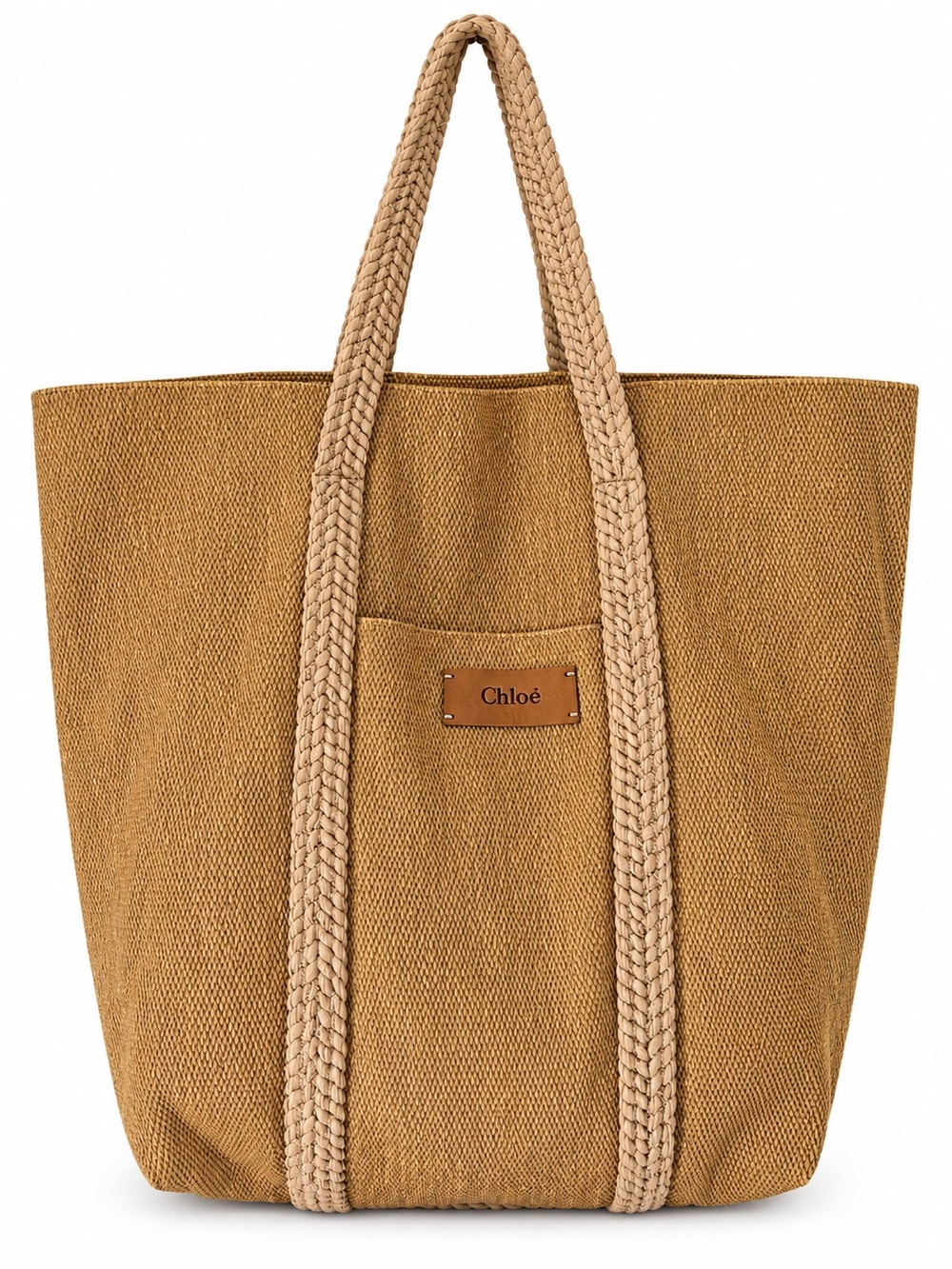Vintage Chloé Large Woven Natural Tote Bag Braided Handles Made in Italy Y2K 20”